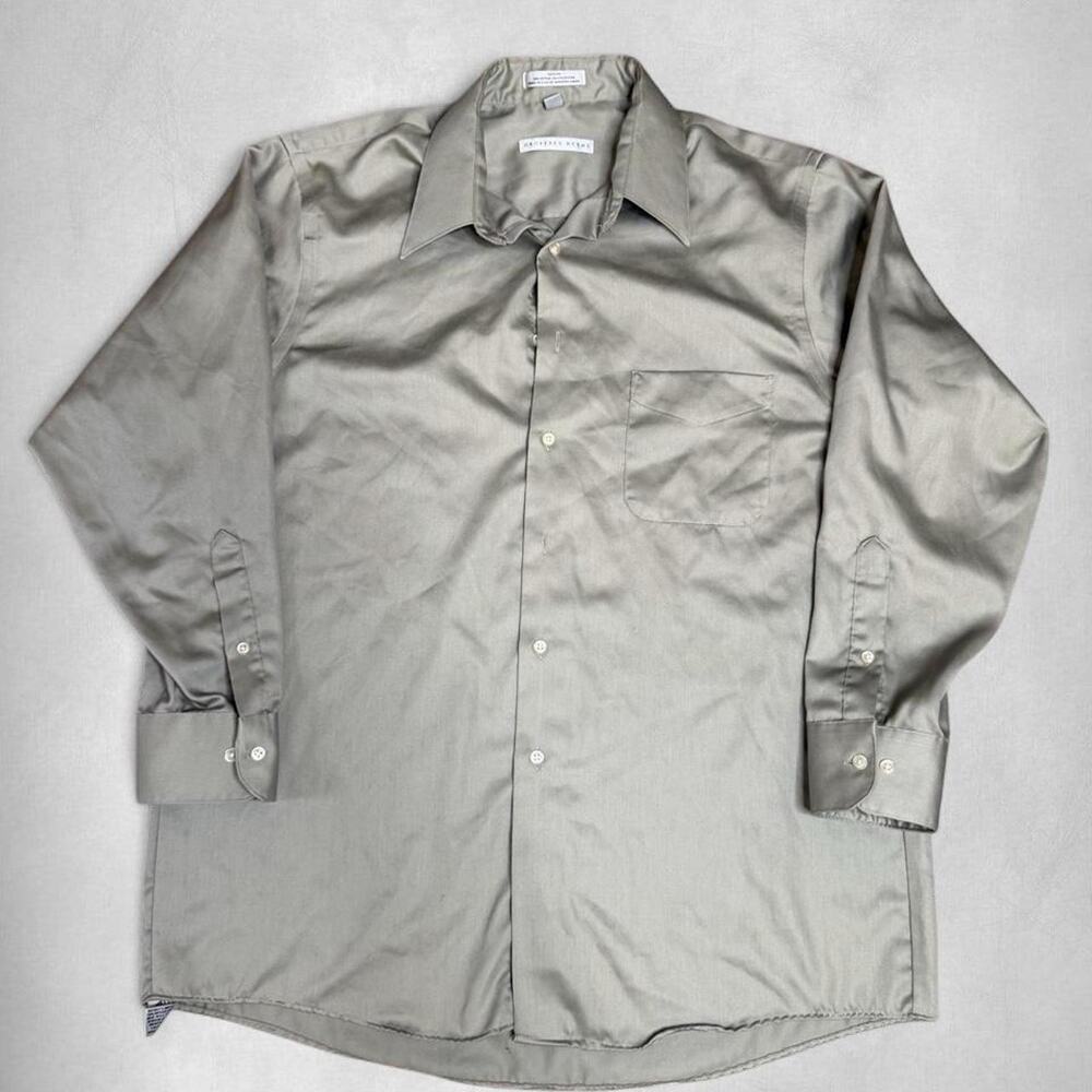 Large | Geoffrey Beene Sage Green Long Sleeve Sateen Button Up
